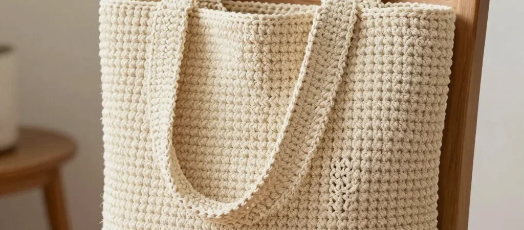 Uma bolsa de crochê feita em dois painéis