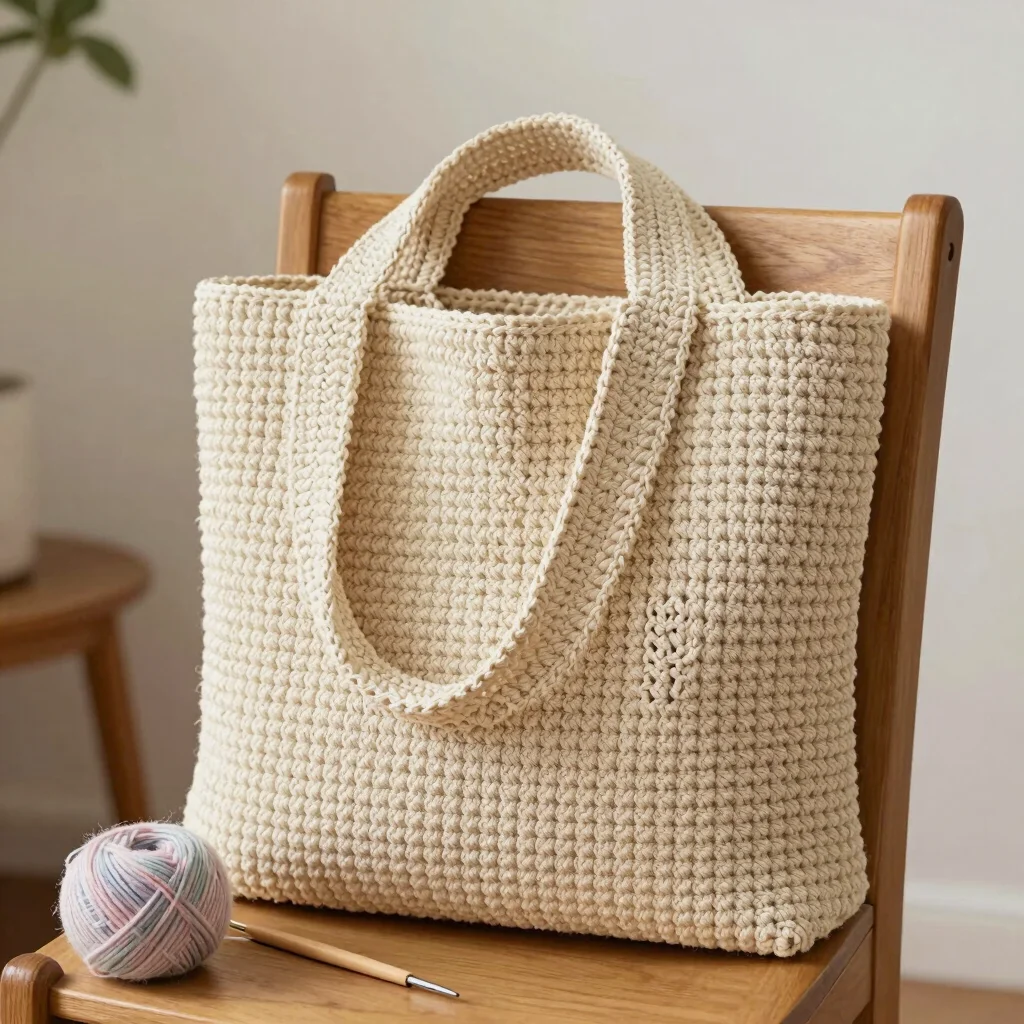Uma bolsa de crochê feita em dois painéis